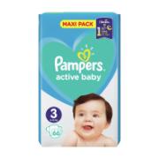 Pampers Active Baby Maxi Pack Πάνες Μίας Χρήσεως No.3 6-10 kg 66 Τεμάχια