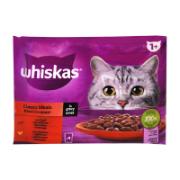 Whiskas Πλήρης Υγρή Τροφή για Ενήλικες Γάτες Βοδινό & Κοτόπουλο σε Σάλτσα 4x85 g