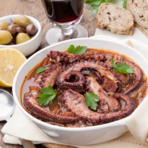 Octopus in red wine and honey sauce