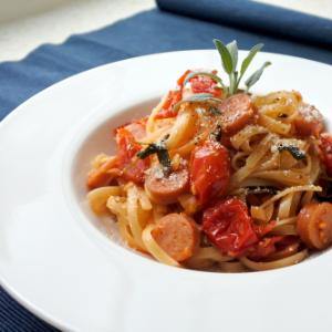 Linguine with creamy sauce and sausage