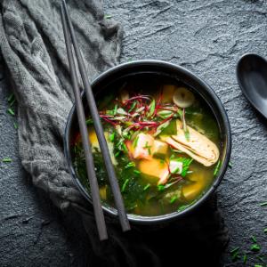 Soup with miso and chicken