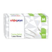 Alphamega Latex Gloves Medium 100 pcs