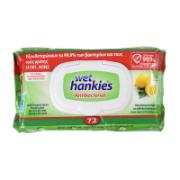 Wet Hankies Antibacterial Wet Wipes for the Hands with Lemon Scent 72 Pieces