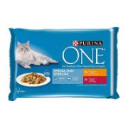 Purina One Complete Wet Cat Food for Sterilized Cats Chicken with Green Beans & Beef with Carrots 4x85 g