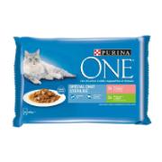 Purina One Ολοκληρωμένη Υγρή Τροφή για Στειρωμένους Γάτους Σολομό με Καρότα & Γαλοπούλα με Φασόλια 4x85 g